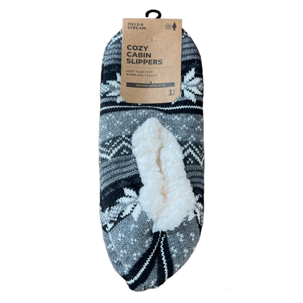 Field & Stream Black White and Gray Cozy Cabin Slippers, NWT